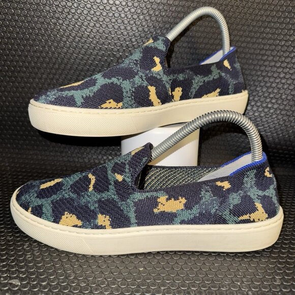 Rothy’s The Original Slip On Blue Leopard Print Comfort Sneaker Women’s Size 7.5 - Picture 1 of 8